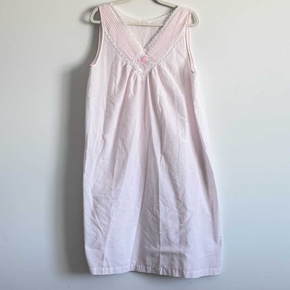 VTG Barbizon‎ Nightgown Pink Lightweight Embroidered Lace Cottagecore Sz M/L